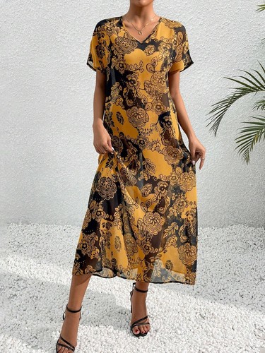 Damen Sommer Strand Blumen Allover Print Kimono Cover Up Kleid 465