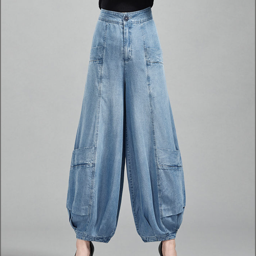 Mode Dame Denim Hose Jeans Hosen Hose Bloomers breites Bein Baggy Freizeit - Bild 9 von 9