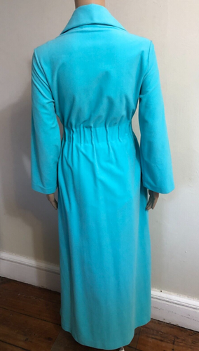vtg VANITY FAIR Belted Glamour Robe Sz 10 Turquoise Micro Fleece Maxi USA - Picture 4 of 12