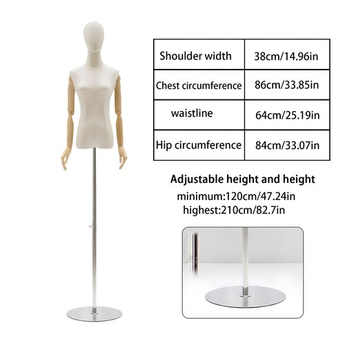 Model mannequin clothing display stand sturdy stand,with hands,Silver,Round base - Picture 6 of 7