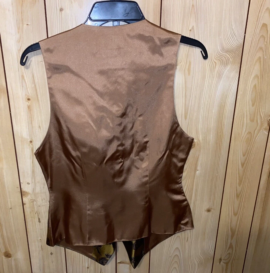 VTG Finity Womens Size 4 Gold Paisley Silk Vest Button Up Lined - Image 3 of 4
