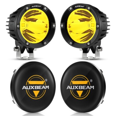 AUXBEAM 4'' Yellow LED Driving Light Bar SPOT Pods Work Lamp & Black Cover Shield