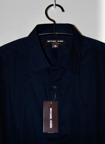 NUEVO CON ETIQUETAS Camisa Michael Kors Para Hombre Azul Medianoche Elastizada LS Logo Botón Talla M - Imagen 3 de 17