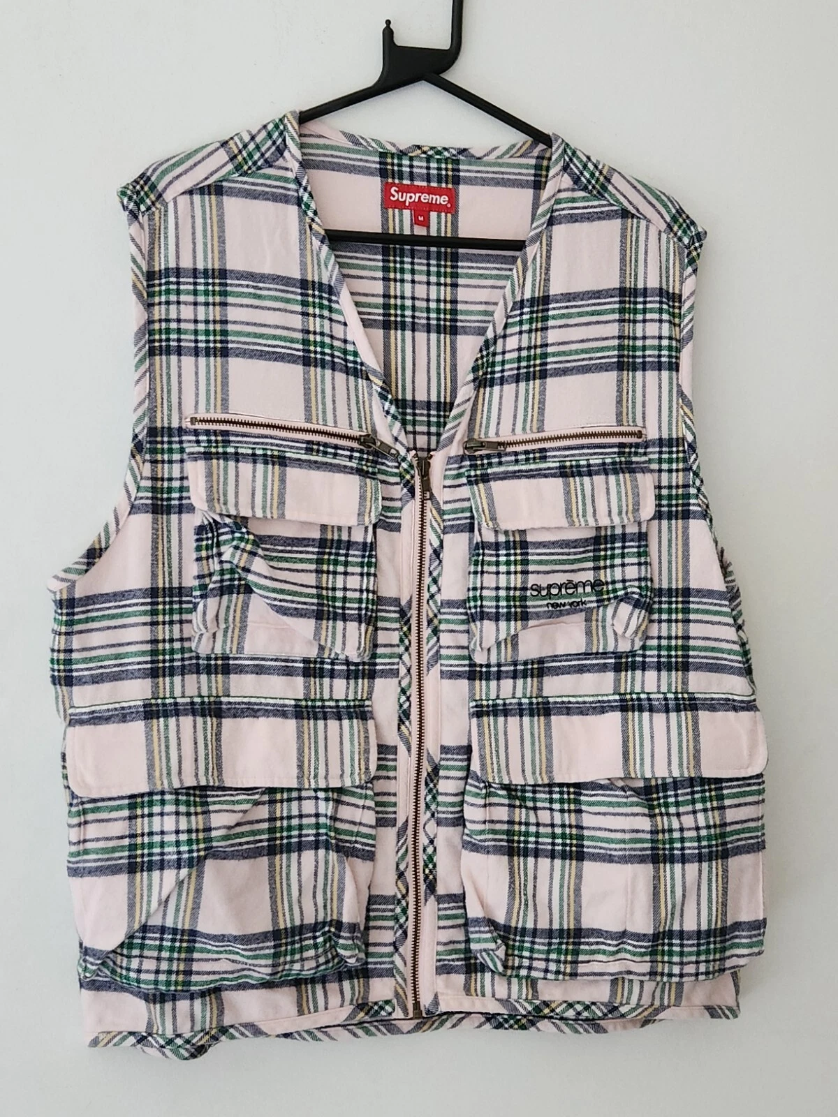 Gilet cargo FW20 Supreme tartan flanelle taille M rose pâle moyen