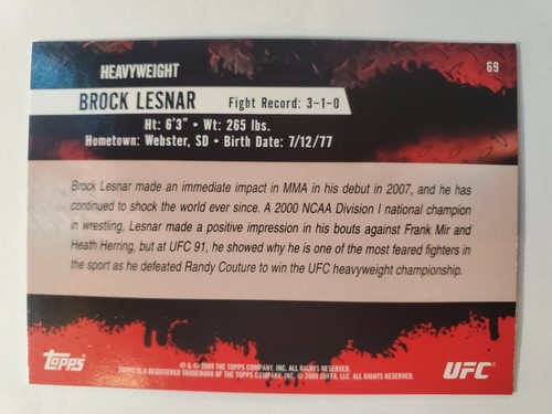 2009 Topps UFC Round 2 - Brock Lesnar #69 - Picture 2 of 2
