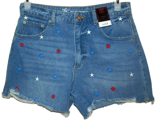 New Juniors size 11 Blue Jean Shorts Red White Blue Stars No Boundaries July 4th