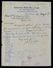 1908 John D Shibe Handwritten, Signed Letter on Philadelphia Baseball Letterhead