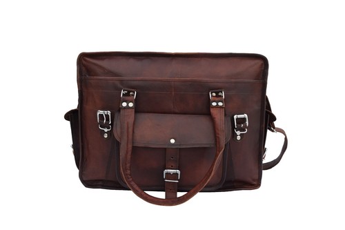 18 In Dark Leather Briefcase Messenger Bag Travel Luggage Handbag Duffle Bags - Picture 7 of 12