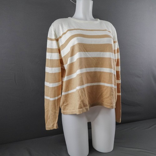 Cathy Daniels Womens Sweater Large Tan Stripe Cashmere Oversize Cozy Soft Boxy - Picture 2 of 11