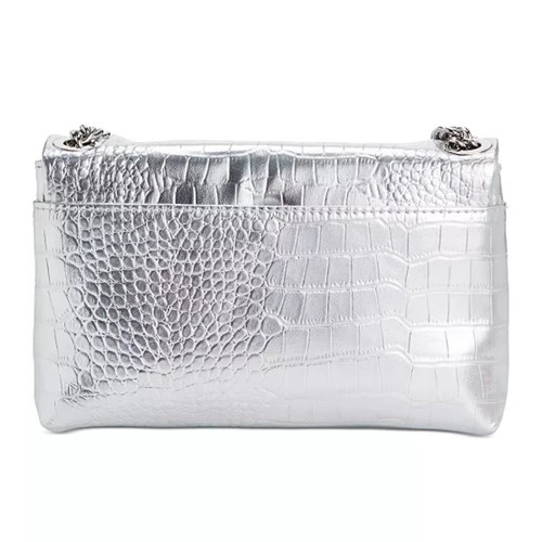 Silver Croc Embossed Crossbody Bag Chain Strap Evening Party Small - Picture 2 of 11