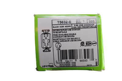 Leviton Decora 20A- T5832-B Brown or 15A- T5632-E Black Outlet and USB Charger
