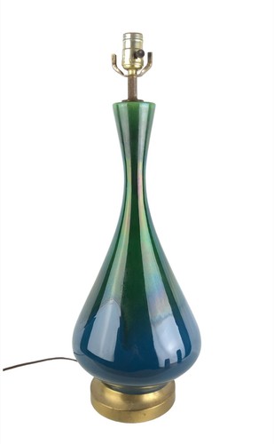 Mid Century Modern Green Blue Vase Shape Art Drip Glaze Pottery Table Lamp 1950s - Picture 1 of 16