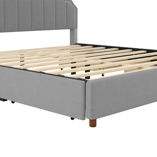 Queen/King Size Platform Bed Frames with 4 Storage Drawer Upholstery Storage Bed - Bild 12 von 20