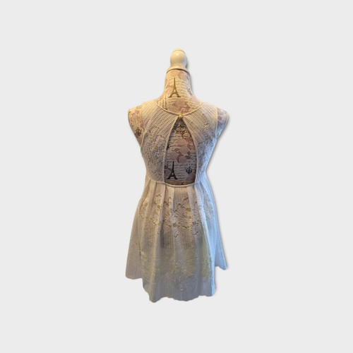 FREE PEOPLE White Yellow Knit Soft Floral Sleeveless Pleated Spring Dress Size 4 - Picture 2 of 5
