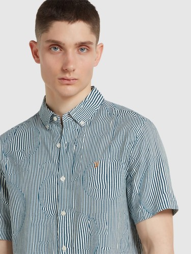 Farah Blige Print Short Sleeve Shirt Croft Green - Size M - RRP £75 - Picture 2 of 7