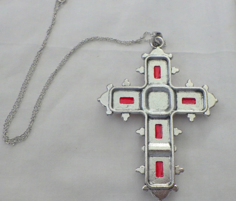 CADENA CRUZ PIEDRA ROJA ACERO INOXIDABLE TALLA 3.5 POR 2.5 Y 18" COMO NUEVA Foto 3 de 3