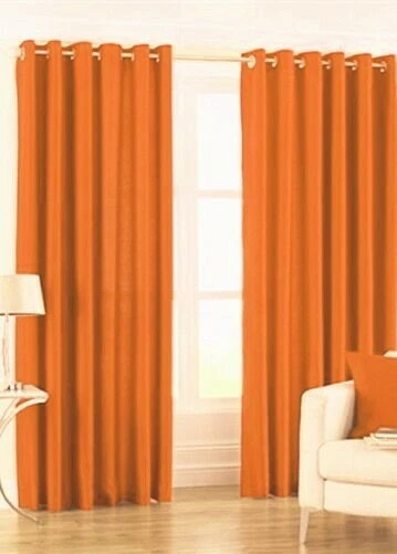 Pair Eyelet Orange Curtains BLACKOUT DIM OUT Orange x 229cm and 183cm long