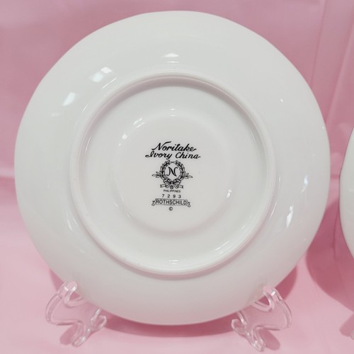 2er Set Noritake Rothschild UNTERTASSEN Teller 5 7/8" Elfenbein Porzellan #7293 Blau Rosa - Bild 5 von 7