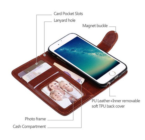 Apple iPhone 7 Leder Wallet Case mit abnehmbarem magnetischem Handyhalter. braun - Bild 6 von 12