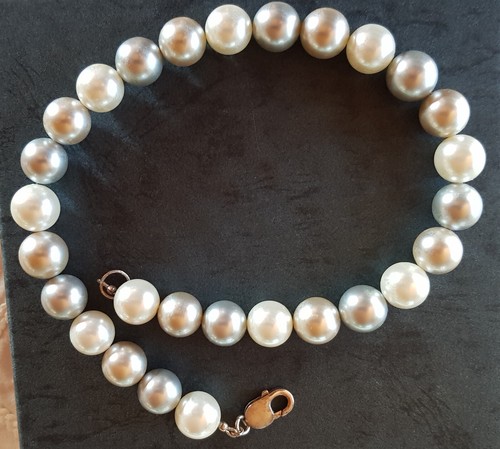 sehr schöne Muschelkern-Perlenkette Halskette 14mm Länge 45cm Weiß, Grau Champag - Bild 4 von 5