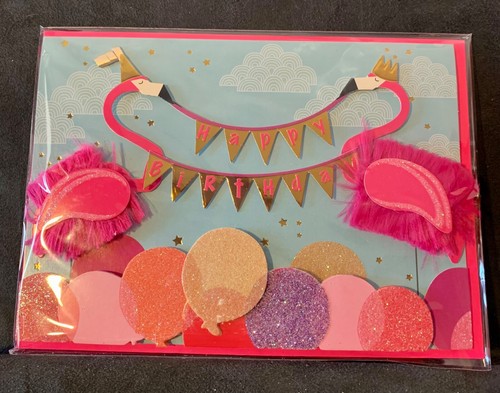 Happy Birthday Card 3D Hot Pink Flamingos Fabulous! - Picture 4 of 9