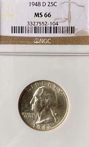 1948-D Silver Washington Quarter 25C, NGC MS 66