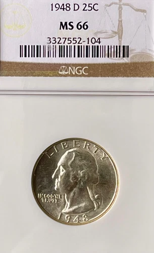 1948-D Silver Washington Quarter 25C, NGC MS 66