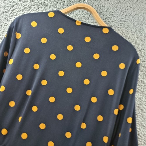 Jacqui E Womens Wrap Dress Size L Navy Blue Yellow Spot Stretch Knit 3/4 Sleeve - Picture 10 of 13
