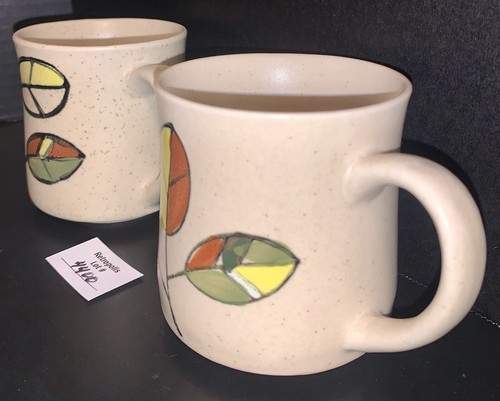 2 Speckled Stoneware Leaf Coffee Mugs Vintage Retro - Picture 3 of 12