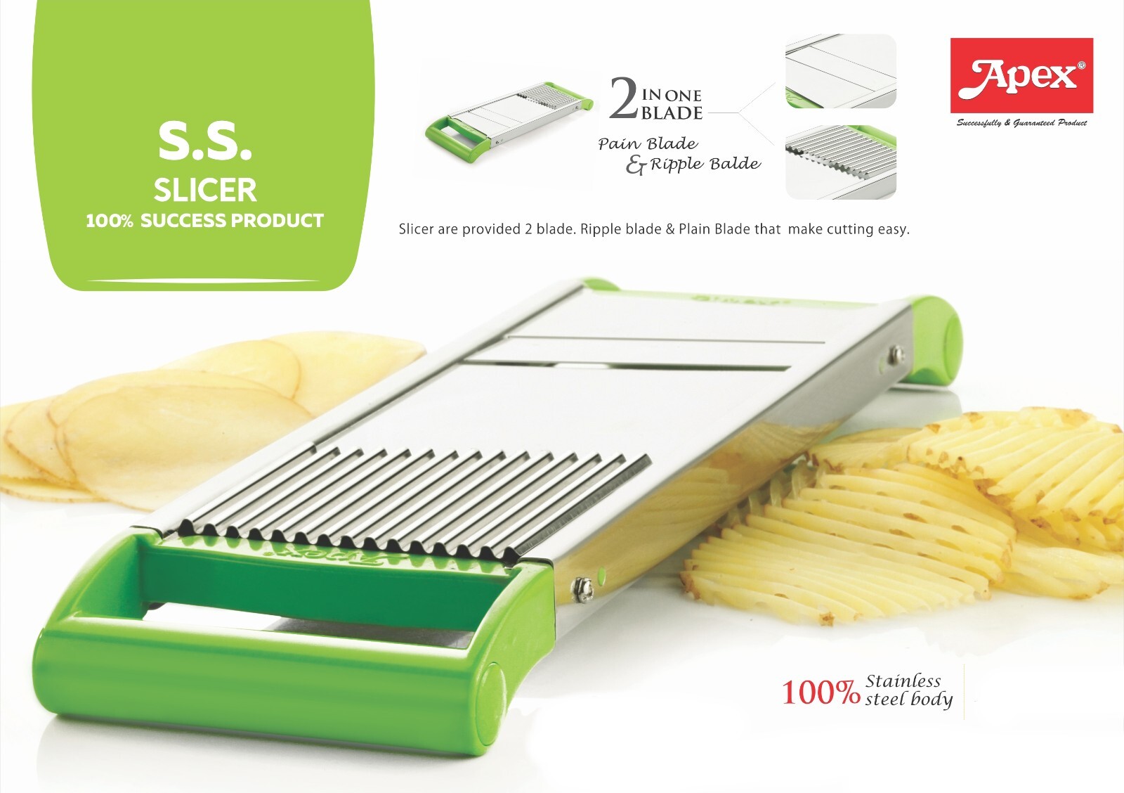 Mandolin 2in1 Slicer Crinkle Chips Cutter Wave Fruit Vegetable Veg