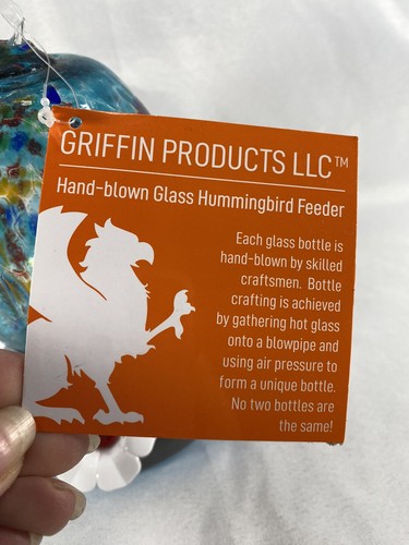 Hummingbird Feeder w 4 Perches, Hand Blown Glass Backyard Patio Lawn Deck NWT - Picture 3 of 6