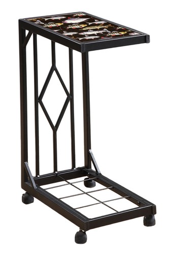 END TABLE TV TRAY SLIDE UNDER COUCH TABLE ON WHEELS OUTDOOR THEME FABRIC TOP - Picture 15 of 25