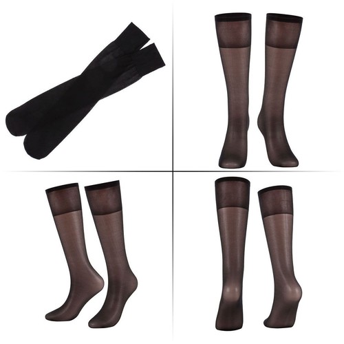 4/8Pairs Women Knee High Nylon Hose Socks Jet Black Stretchy Sheers Stockings US - Picture 4 of 15