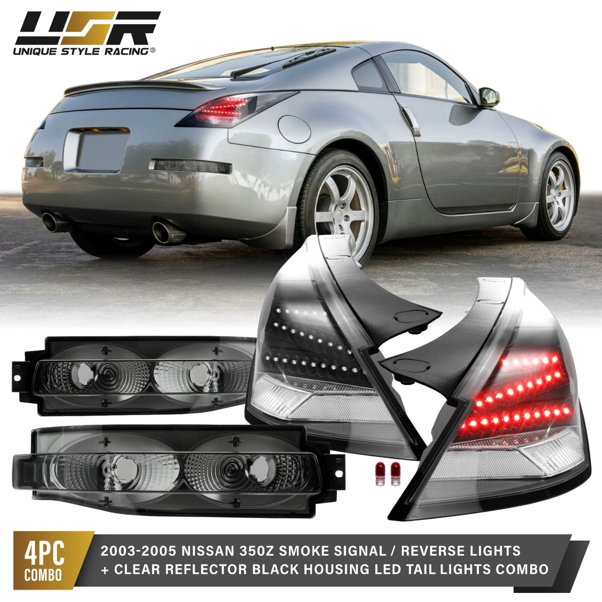 Monochrome LED Z Tail Light / Turn Signal / Reverse Light 4pc For