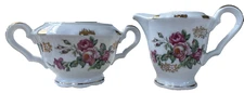 VTG Ucagco Hand-Painted Creamer & Sugar Bowl – Pink Flowers, Gold Trim No Lid