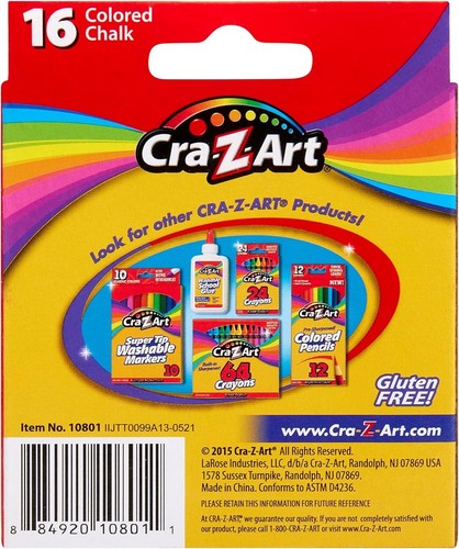 Cra-Z-Art Classic Colored Chalk Assorted Colors Pack Of 16 Pieces - Picture 2 of 2