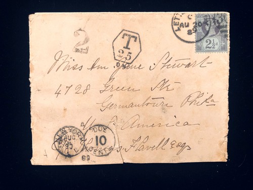 GREAT BRITAIN 1889 COVER NICE INCOMING DUE USE, #J16 (10, SOME W/FEHLERN) ON REV - Bild 1 von 2