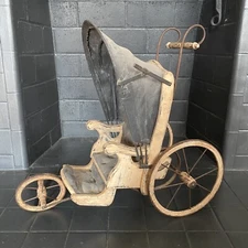 19th century antique baby doll buggy carriage toy stroller 3 wheel