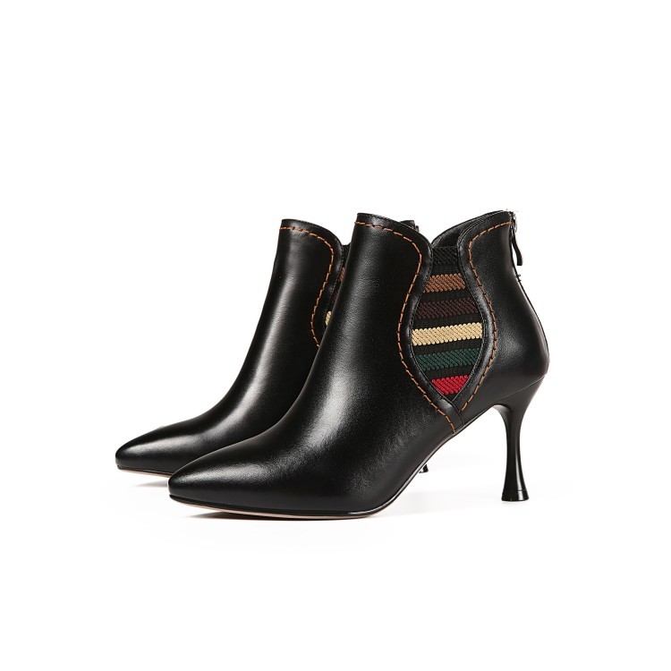 Women Pointy Toe Elastic Decor Leather Stiletto Stiletto Stiletto Dress Formal Ankle Boots Chelsea eb0651 Women Pointy Toe Elastic Decor Leather Stiletto Stiletto Stiletto Dress Formal Ankle Boots Chelsea eb0651