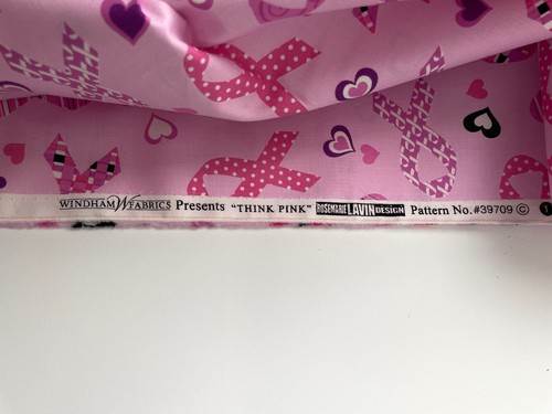 5.5 Yds Breast Cancer Awareness Quilting Fabric Think Pink Ribbon Windham 39709 - Picture 3 of 3