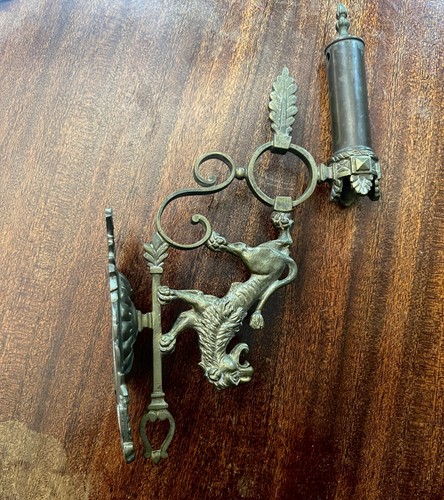 Antique Brass Wall Candle Holder Gothic Lion Sconce Medieval Lighting Fixture - Picture 2 of 8