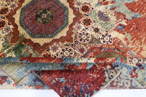 10x14 ft Abstract Art Mamluk Area Rug Afghan Hand Knotted Veg Dyes Wool Rug - Picture 8 of 12