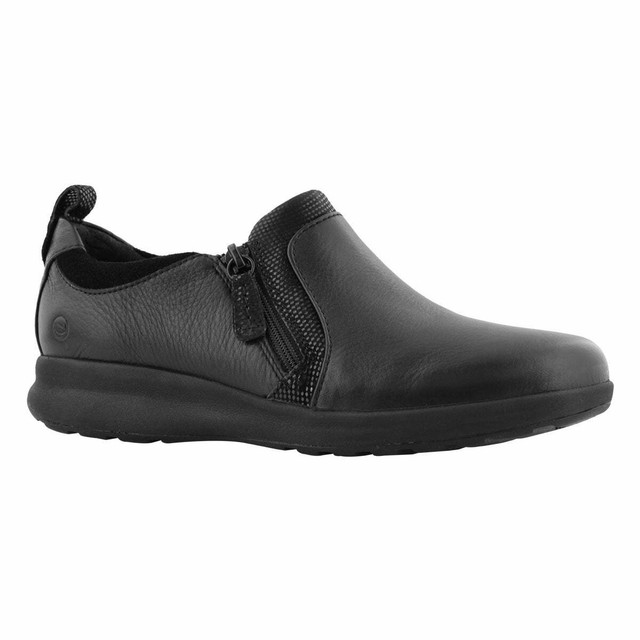 Clarks Womens Un Adorn Zip Loafer Flat Black Leather/ Suede Combi 7.5 US for sale online | eBay