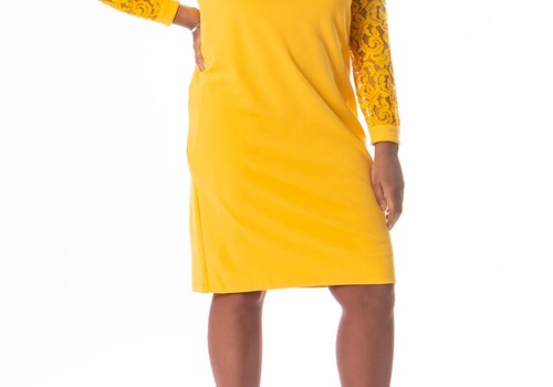 Kasper Women's Lacey Lace Sleeve Sheath Dress Yellow Size Medium - Picture 3 of 3