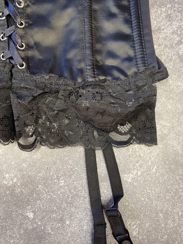 Brand New Black Satin Basque Corset with Matching Thong - Sizes 32A upto 44DD - Picture 4 of 16