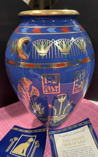 Jarrón dorado de Bast Franklin Mint Roushdy Garas 1987 porcelana oro 24K - Imagen 2 de 15