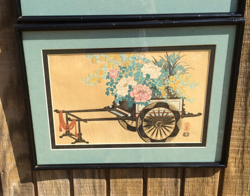 Kin-u Takeshita 2 Woodblock Print Lot~Flower Cart in Spring~Autumn Flower Cart - Picture 3 of 5