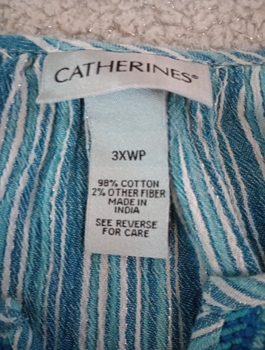 Catherines gestreifte Tunika Roll-Riegelärmel hoher V-Ausschnitt Stickerei Oberteil Damen 3XWP - Bild 5 von 6