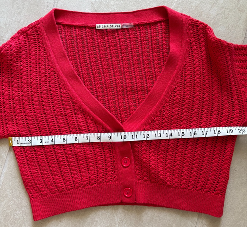 ALICE + OLIVIA Poppy Red Cropped Puff Sleeve Cardigan Sweater XS Spring Summer - Picture 7 of 9