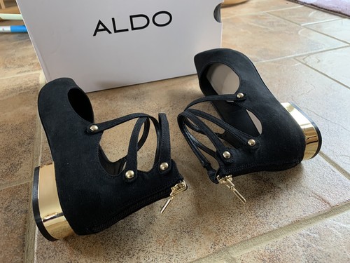 ALDO Ladies Black Marieta Ballerina Point Toe Suede Strappy Gold Shoes U.K. 6 - Picture 10 of 22